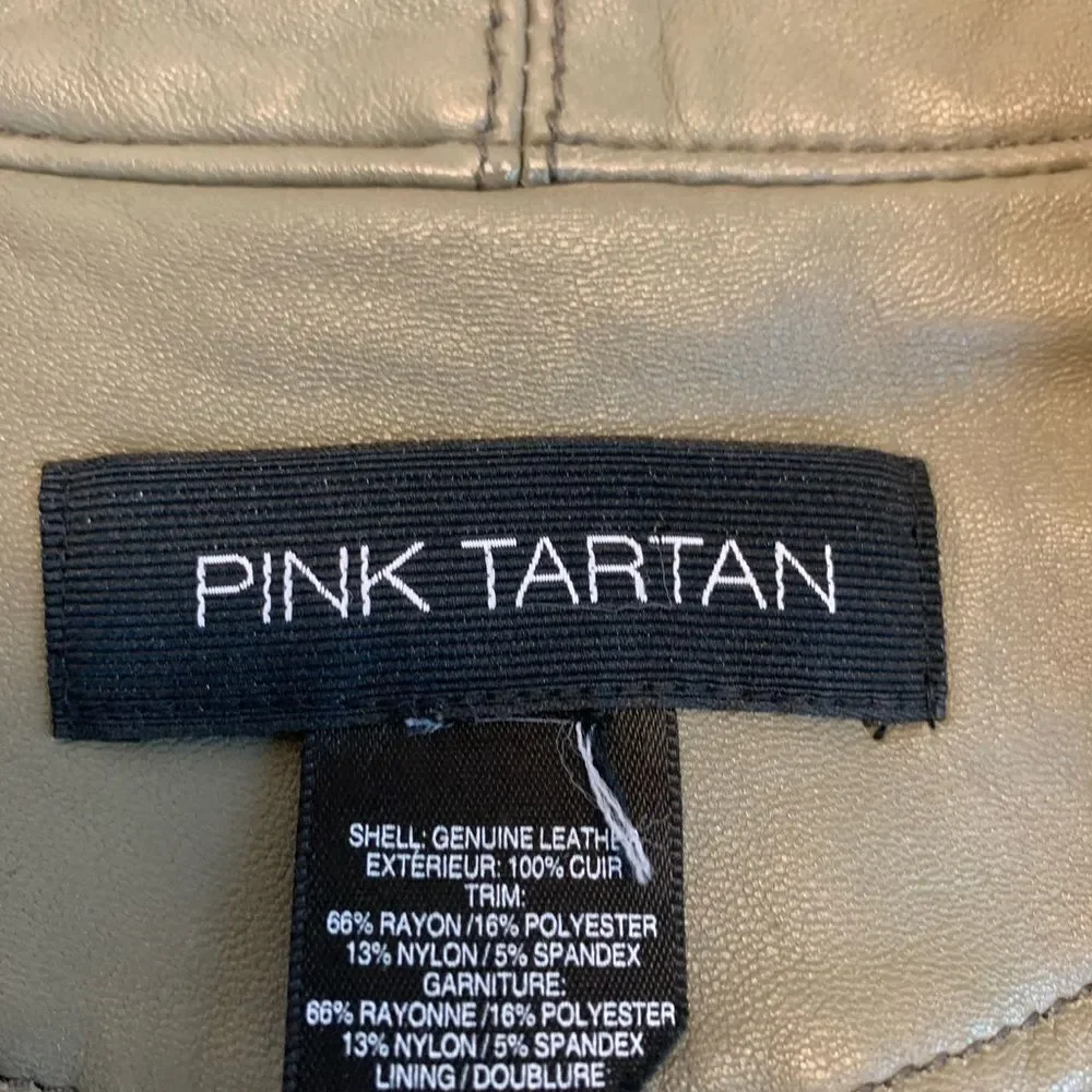 Pink Tartan olive green leather jacket Sz L